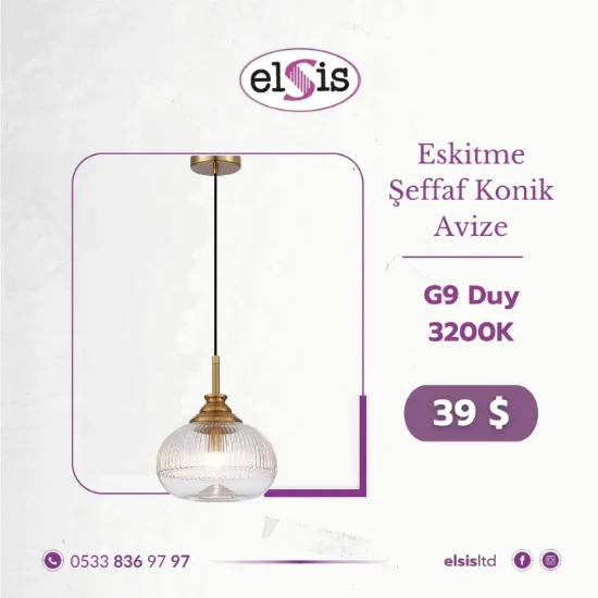Eskitme Şeffaf Konik Avize resmi