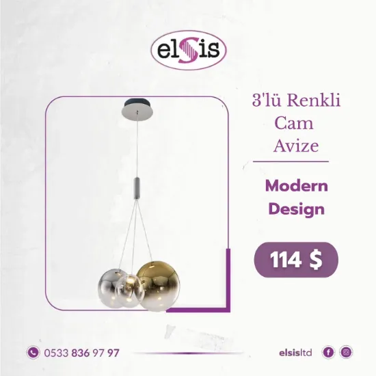 Modern Design 3'lü Renkli Cam Avize resmi