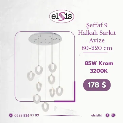 Şeffaf 9 Halkalı Sarkıt Avize resmi