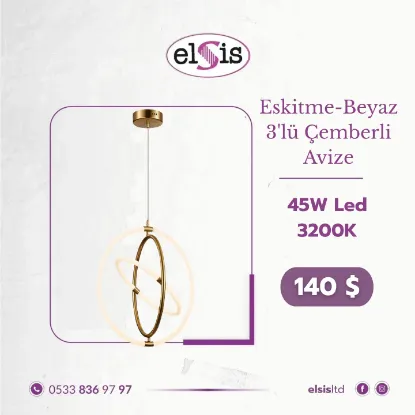 Eskitme - Beyaz 3'lü Çemberli Avize resmi