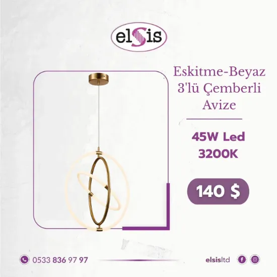 Eskitme - Beyaz 3'lü Çemberli Avize resmi