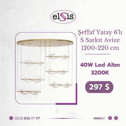Şeffaf Yatay 6'lı S Sarkıt Avize resmi