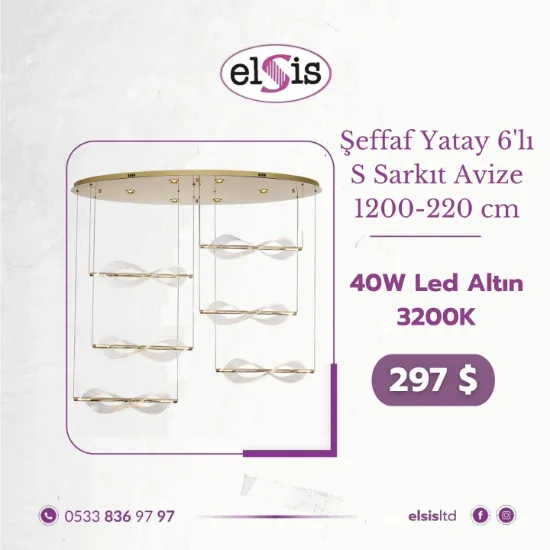 Şeffaf Yatay 6'lı S Sarkıt Avize resmi