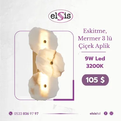 Eskitme Mermer 3'lü Çiçek Aplik resmi