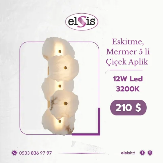 Eskitme Mermer 5'li Çiçek Aplik resmi