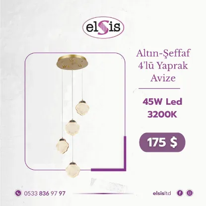Altın Şeffaf 4'lü Yaprak Avize resmi